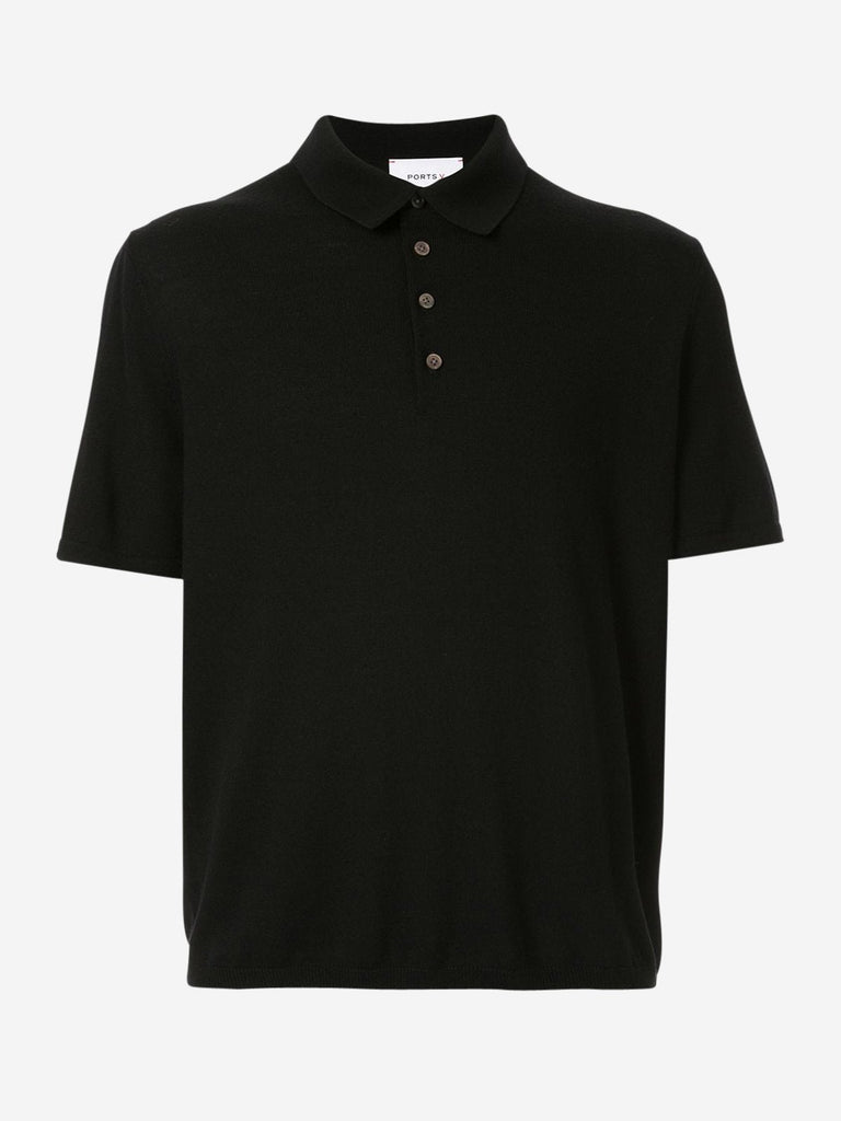 Reverse 'V' Logo Wool Polo Shirt - Black - Tops - PortsV