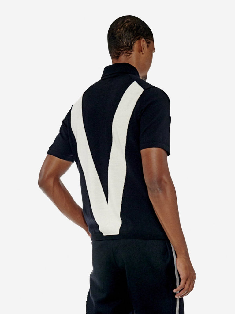 Reverse 'V' Logo Wool Polo Shirt - Black - Tops - PortsV