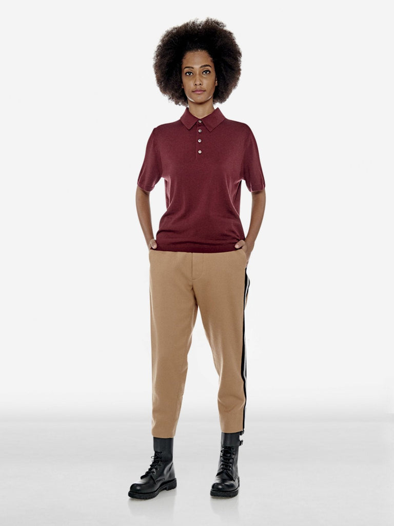 Reverse 'V' Logo Wool Polo Shirt - Burgundy - Tops - PortsV