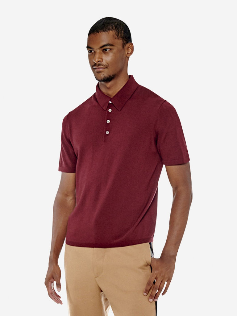 Reverse 'V' Logo Wool Polo Shirt - Burgundy - Tops - PortsV