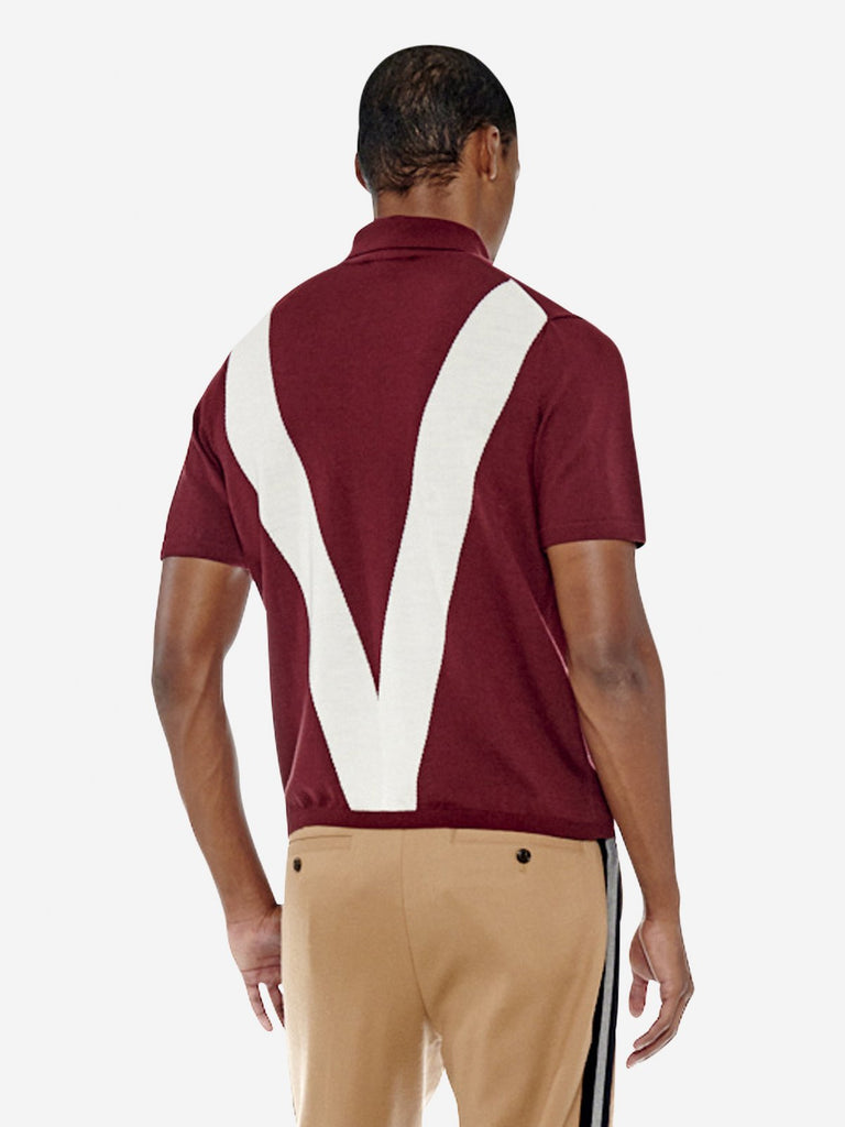 Reverse 'V' Logo Wool Polo Shirt - Burgundy - Tops - PortsV