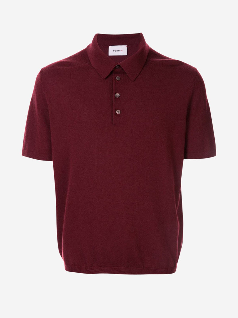 Reverse 'V' Logo Wool Polo Shirt - Burgundy - Tops - PortsV
